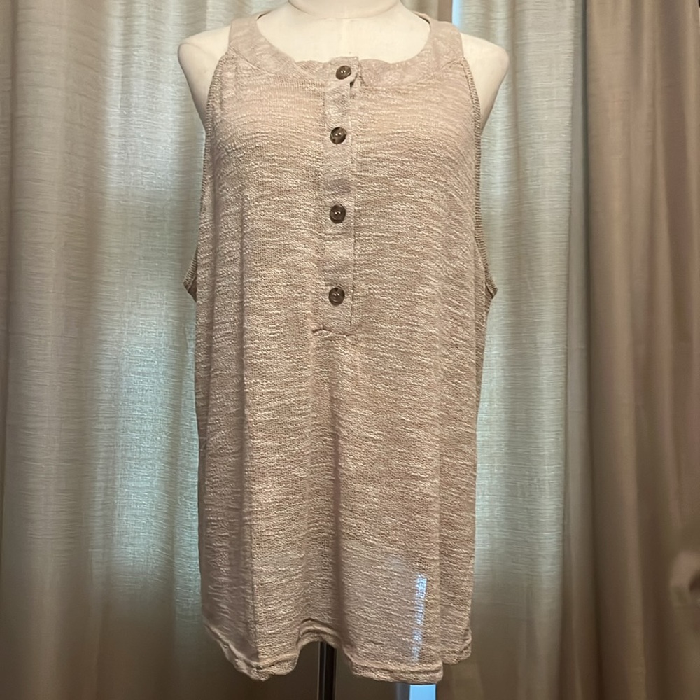Gilli Knit Lightweight Mocha Tan Sleeveless Top with Buttons Womens Plus Size 2X